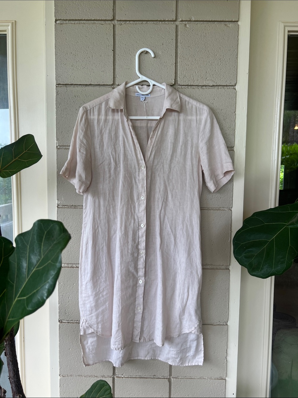 James Perse Light Blush Button-Front Linen Midi Dress